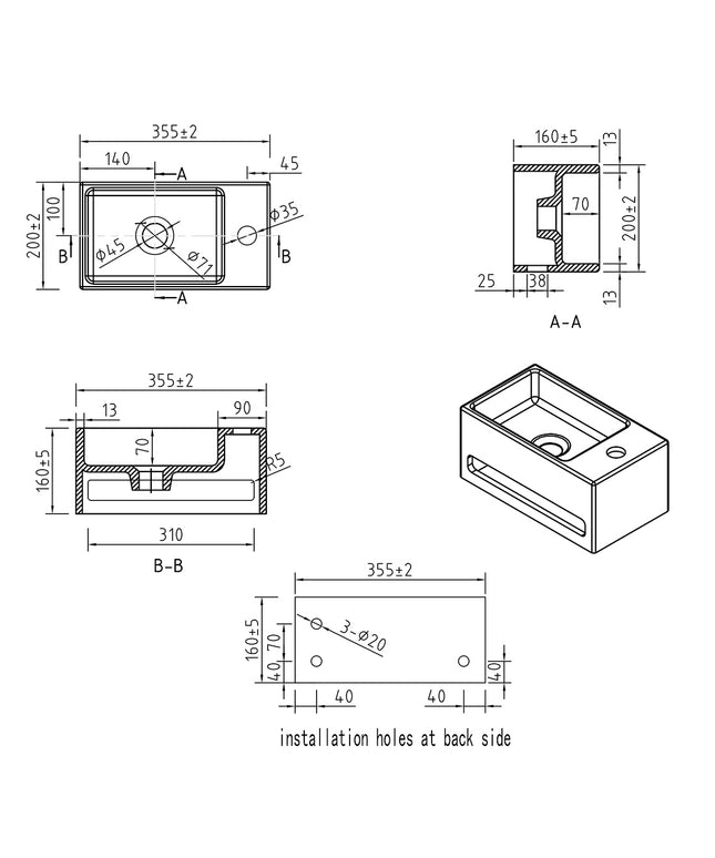 Wiesbaden Julia fontein links mat zwart - technische tekening | Schwertz & Co