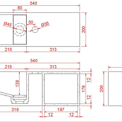 Wiesbaden Julia fontein met nis mat wit - technische tekening | Schwertz & Co
