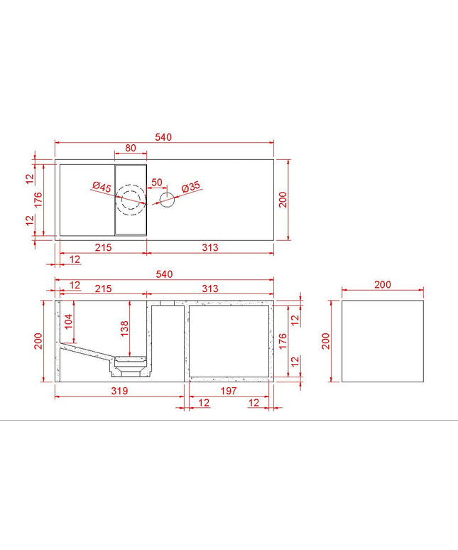 Wiesbaden Julia fontein met nis mat zwart - technische tekening | Schwertz & Co