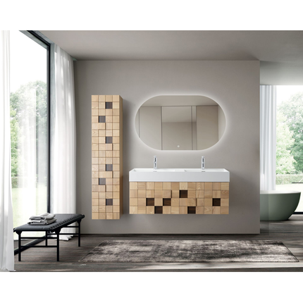 MIMOZA wastafelonderkast – 119x40x52 cm – Licht eiken – Greeploos & softclose