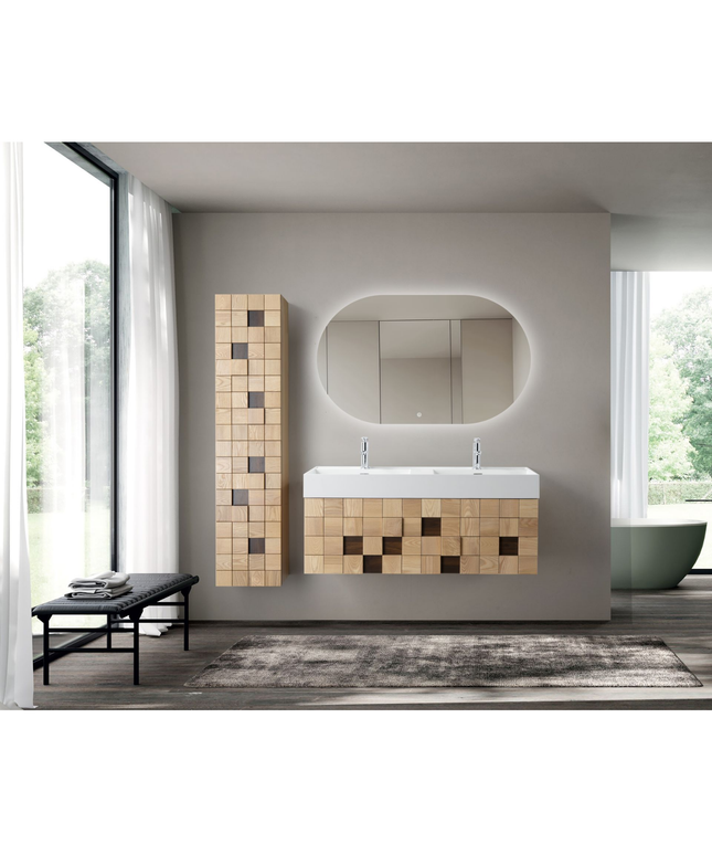 MIMOZA wastafelonderkast – 119x40x52 cm – Licht eiken – Greeploos & softclose