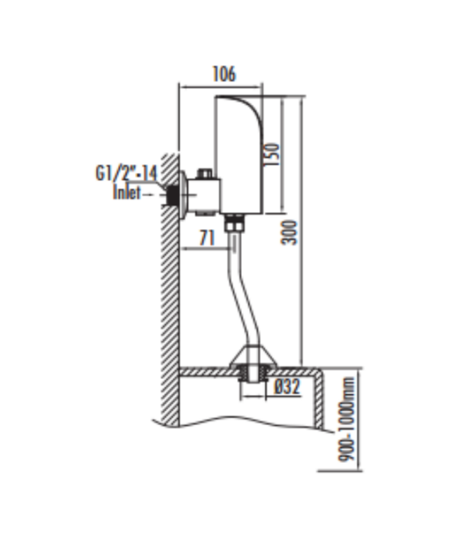 Urinoir spoeling met sensor – werkt op batterijen