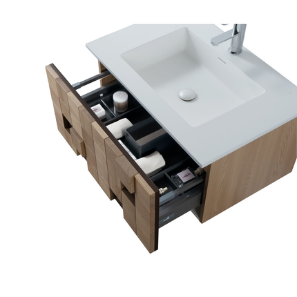 MIMOZA wastafelonderkast – 79x40x52 cm – Licht eiken – Greeploos & softclose