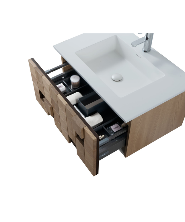 MIMOZA wastafelonderkast – 79x40x52 cm – Licht eiken – Greeploos & softclose