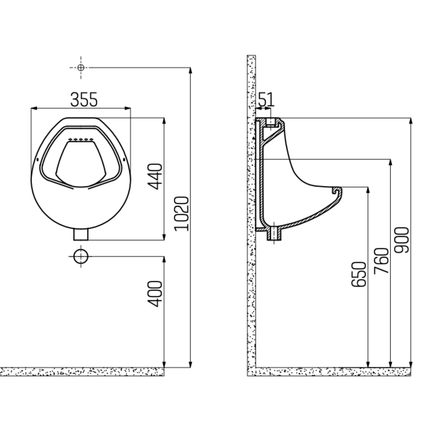 Urinoir Creavit – blanc avec connexion supérieure