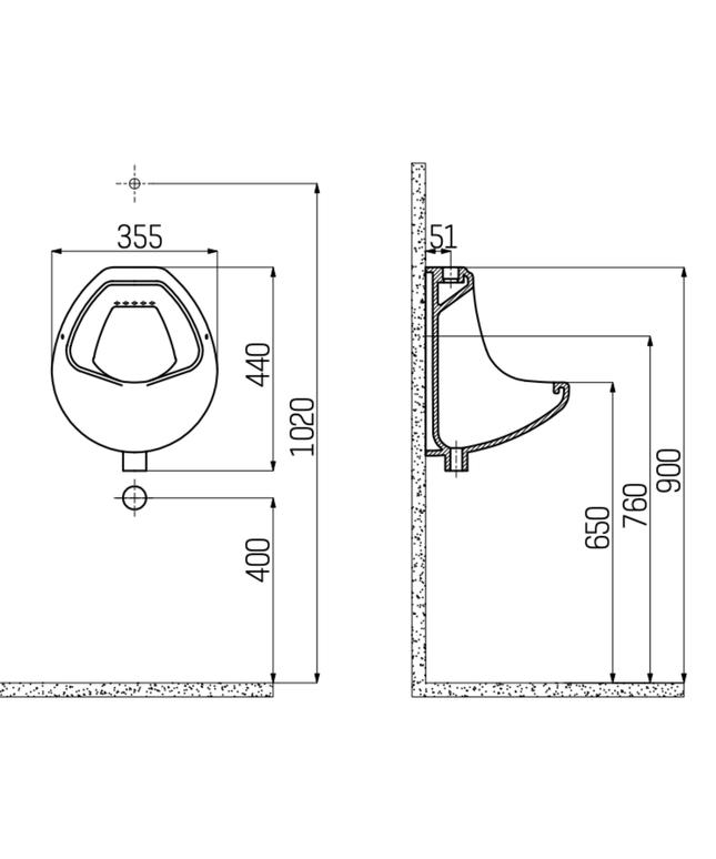 Creavit urinoir – wit met bovenaansluiting