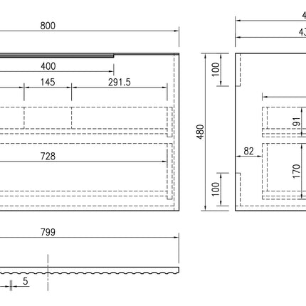 Xellanz Ribbella badmeubel compleet 80 cm naturel eik - technische tekening 2 | Schwertz & Co