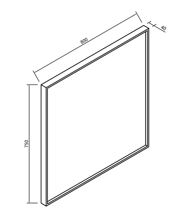 Xellanz Ribbella spiegel met frame 80 cm mat zwart - technische tekening | Schwertz & Co
