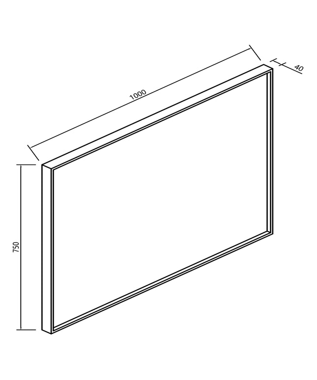 Xellanz Ribbella badkamerspiegel met frame 100 cm mat zwart - technische tekening | Schwertz & Co