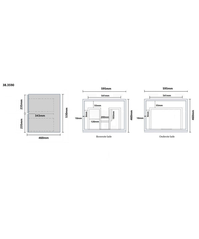 Wiesbaden Vision OAK onderkast 60 x 46 cm eik - technische tekening aansluitmaten | Schwertz & Co