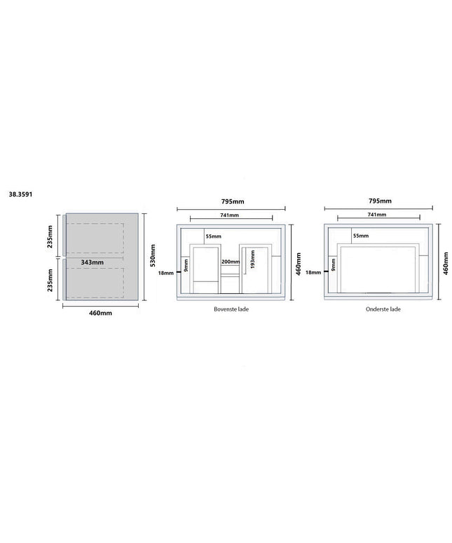 Wiesbaden OAK onderkast 80 x 46 cm eikenhout - maatschets | Schwertz & Co