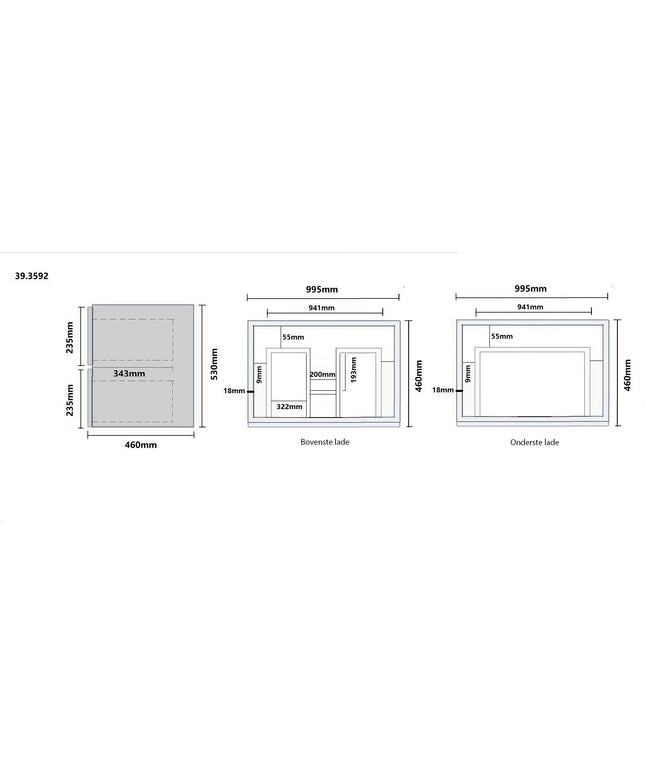 Wiesbaden OAK onderkast 100 x 46 cm eikenhout - maatschets | Schwertz & Co