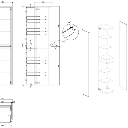 Wiesbaden Novira kolomkast 160 x 40 x 35 cm - technische tekening | Schwertz & Co