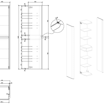 Wiesbaden Novira kolomkast mat zand 160 x 40 x 35 cm - technische tekening | Schwertz & Co