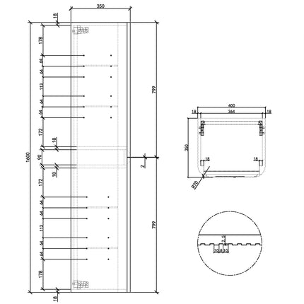 Wiesbaden Sulora kolomkast walnoot - technische tekening | Schwertz & Co