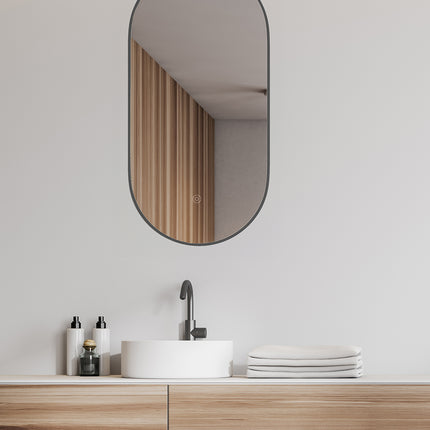 Wiesbaden Nomi badkamerspiegel ovaal 50 x 100 cm gunmetal | Schwertz & Co