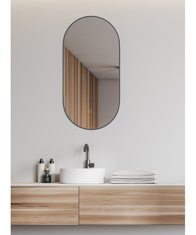 Wiesbaden Nomi badkamerspiegel ovaal 50 x 100 cm gunmetal | Schwertz & Co