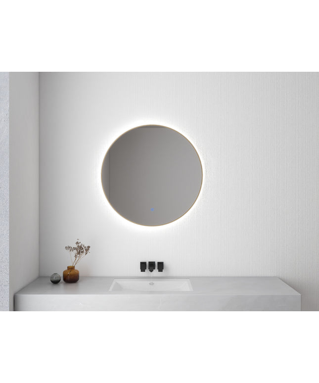 Wiesbaden Novi badkamerspiegel rond 60 cm geborsteld messing | Schwertz & Co