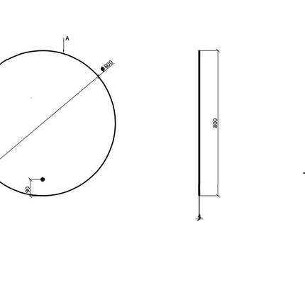 Wiesbaden Novi ronde LED spiegel 80 cm mat zwart - technische tekening | Schwertz & Co