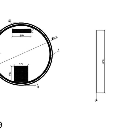 Wiesbaden - Badkamerspiegel - Novi spiegel rond met LED, dimbaar 80 cm mat zwart - technische tekening