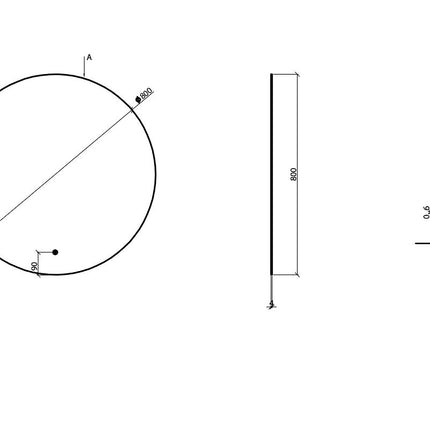 Wiesbaden Novi ronde LED spiegel 80 cm geborsteld messing - technische tekening | Schwertz & Co
