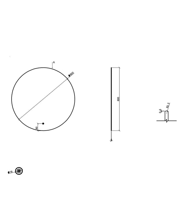 Wiesbaden Novi ronde LED spiegel 80 cm geborsteld messing - technische tekening | Schwertz & Co