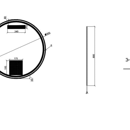 Wiesbaden - Badkamerspiegel - Novi spiegel rond met LED, dimbaar 80 cm geborsteld messing - technische tekening
