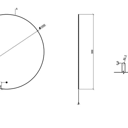 Wiesbaden Novi badkamerspiegel rond 100 cm mat zwart - technische tekening | Schwertz & Co