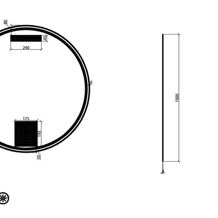 Wiesbaden - Badkamerspiegel - Novi spiegel rond met LED, dimbaar 100 cm mat zwart - technische tekening