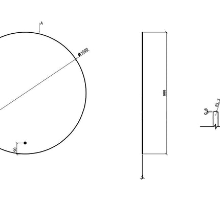 Wiesbaden Novi badkamerspiegel rond 100 cm geborsteld messing - technische tekening | Schwertz & Co