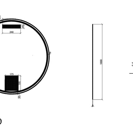 Wiesbaden - Badkamerspiegel - Novi spiegel rond met LED, dimbaar 100 cm geborsteld messing - technische tekening
