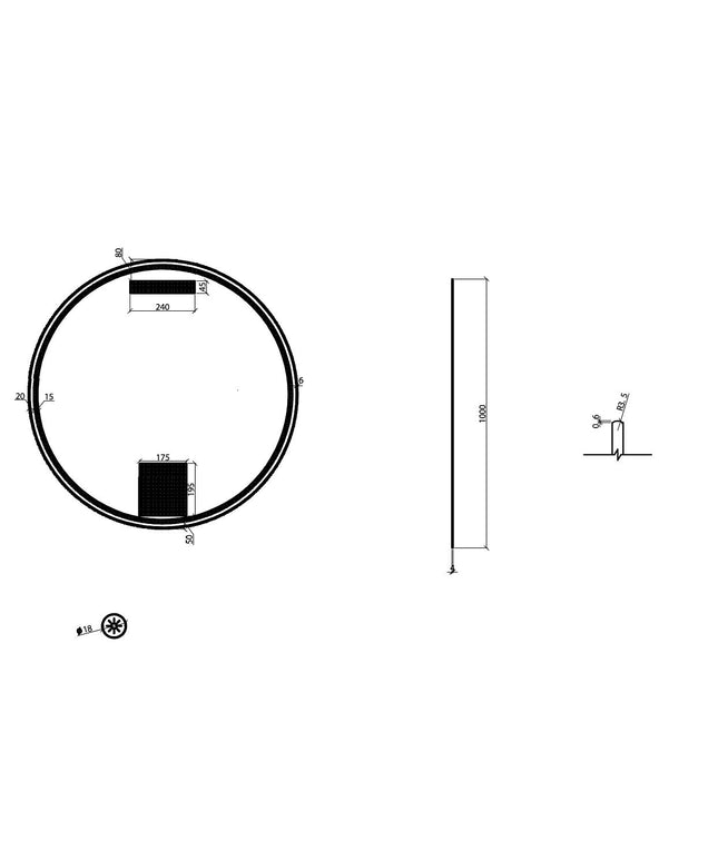 Wiesbaden - Badkamerspiegel - Novi spiegel rond met LED, dimbaar 100 cm geborsteld messing - technische tekening