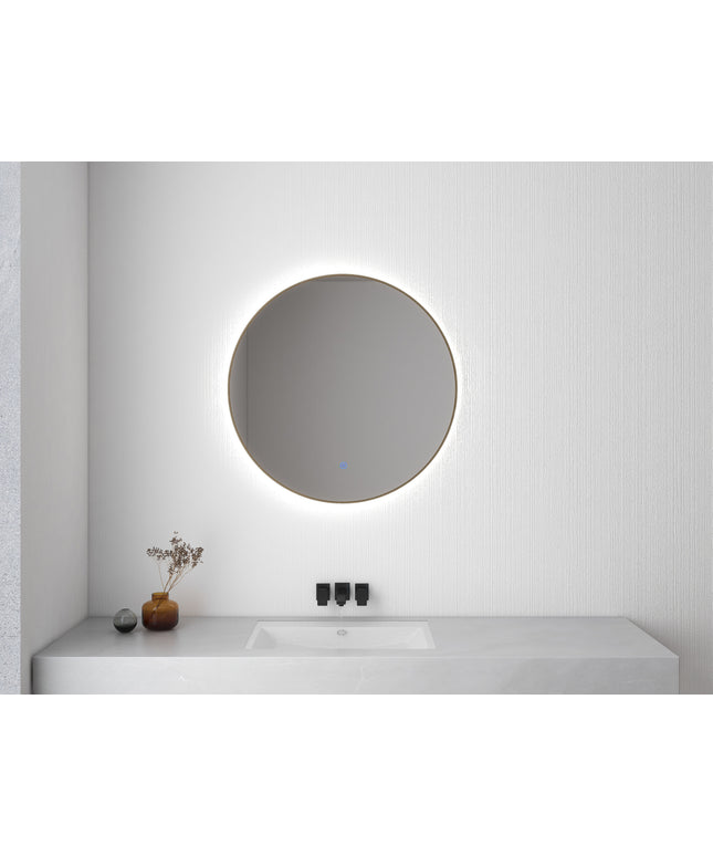 Wiesbaden Novi badkamerspiegel rond 100 cm geborsteld messing | Schwertz & Co