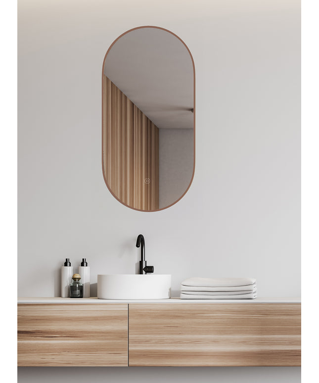 Wiesbaden Nomi badkamerspiegel ovaal 50 x 100 cm geborsteld brons koper | Schwertz & Co