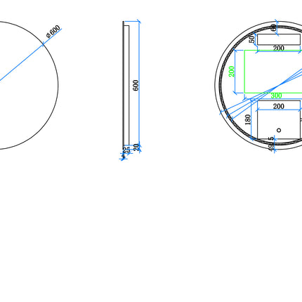 Xellanz Giro ronde badkamerspiegel met LED 60 cm - technische tekening | Schwertz & Co