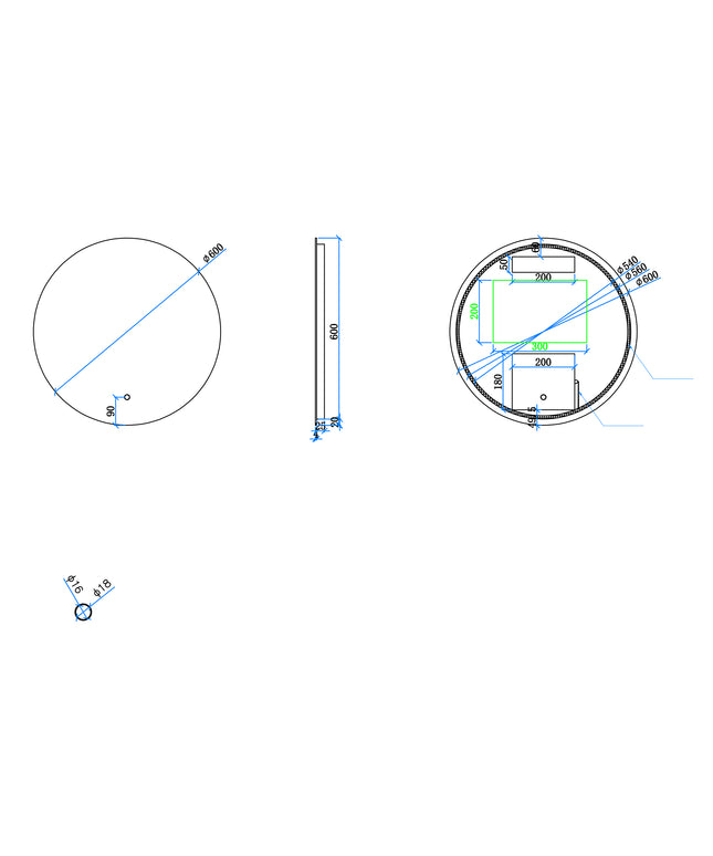 Xellanz Giro ronde badkamerspiegel met LED 60 cm - technische tekening | Schwertz & Co