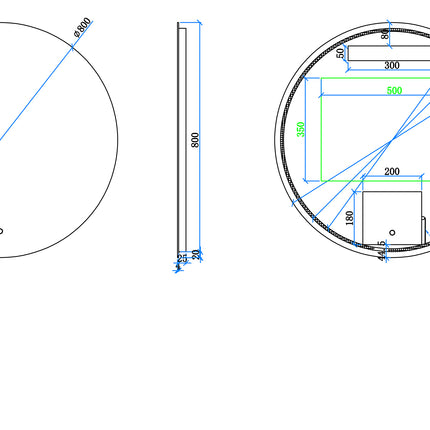 Xellanz Giro ronde badkamerspiegel met LED 80 cm - technische tekening | Schwertz & Co
