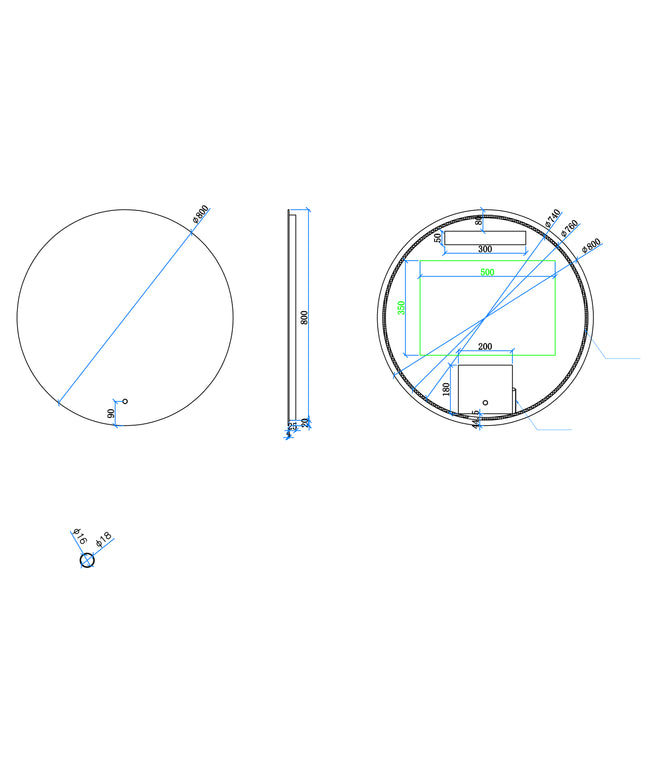 Xellanz Giro ronde badkamerspiegel met LED 80 cm - technische tekening | Schwertz & Co