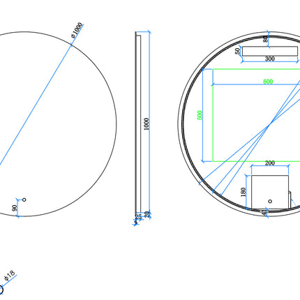 Xellanz Giro ronde spiegel met spiegelverwarming 100 cm - technische tekening | Schwertz & Co