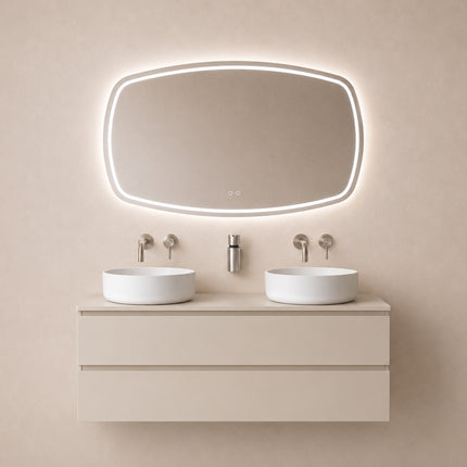 Wiesbaden Lumora spiegel rond met LED dimbaar en spiegelverwarming 140 x 74 cm | Schwertz & Co