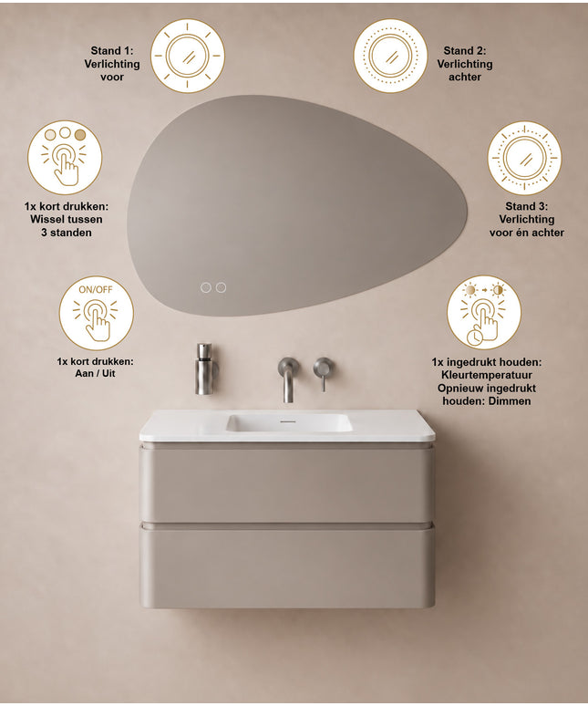 Wiesbaden Lumora spiegel organisch met LED dimbaar en spiegelverwarming 100 x 69 cm - afbeelding 4 | Schwertz & Co
