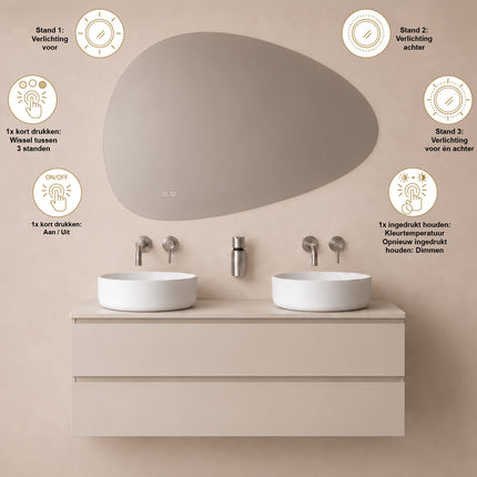 Wiesbaden Lumora spiegel organisch met LED dimbaar en spiegelverwarming 120 x 80 cm - afbeelding 4 | Schwertz & Co