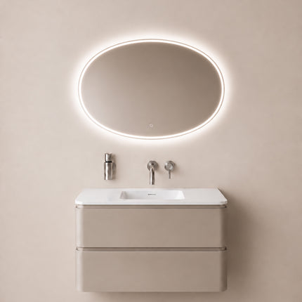 Wiesbaden Oliva spiegel ovaal met LED dimbaar en spiegelverwarming 100 x 70 cm | Schwertz & Co