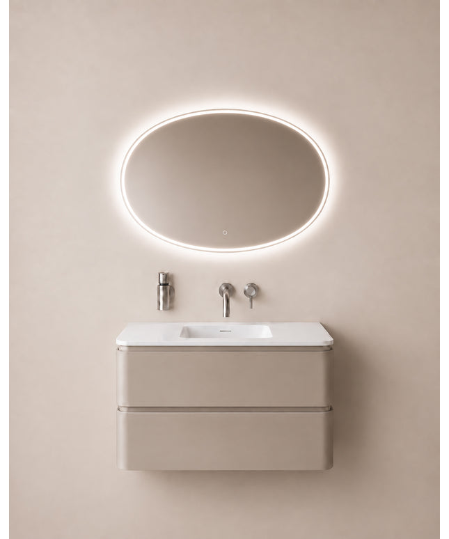 Wiesbaden Oliva spiegel ovaal met LED dimbaar en spiegelverwarming 100 x 70 cm | Schwertz & Co