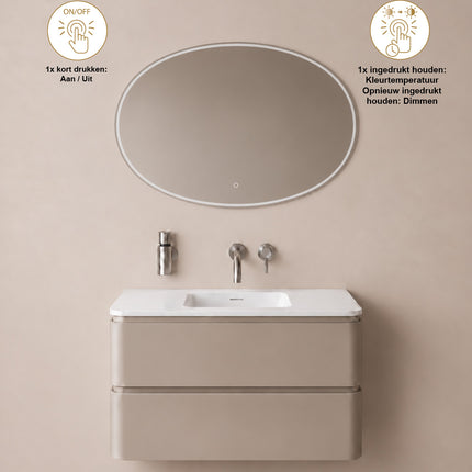 Wiesbaden Oliva spiegel ovaal met LED dimbaar en spiegelverwarming 100 x 70 cm - afbeelding 3 | Schwertz & Co
