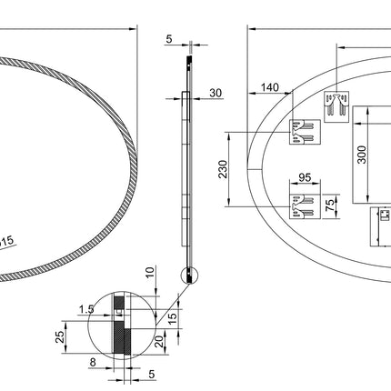 Maattekening Wiesbaden Oliva spiegel ovaal met LED dimbaar en spiegelverwarming 100 x 70 cm | Schwertz & Co