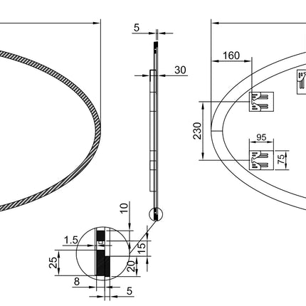 Maattekening Wiesbaden Oliva spiegel ovaal met LED dimbaar en spiegelverwarming 140 x 70 cm | Schwertz & Co