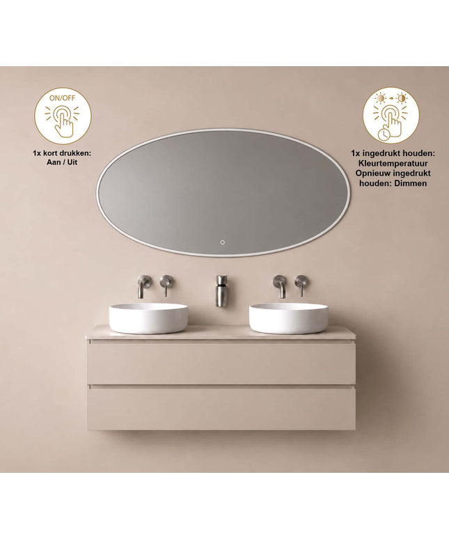 Wiesbaden Oliva spiegel ovaal met LED dimbaar en spiegelverwarming 140 x 70 cm - afbeelding 3 | Schwertz & Co