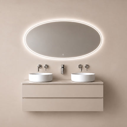 Wiesbaden Oliva spiegel ovaal met LED dimbaar en spiegelverwarming 160 x 70 cm | Schwertz & Co