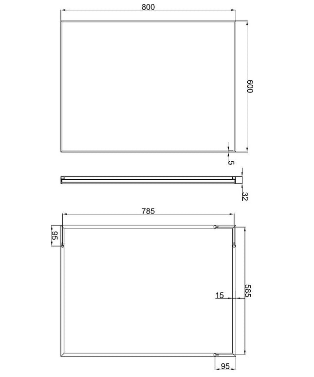 Xellanz Serra spiegel met lijst 80 x 60 cm aluminium - technische tekening | Schwertz & Co
